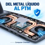 Ilustración del cambio de metal líquido por PTM en la refrigeración de un portátil